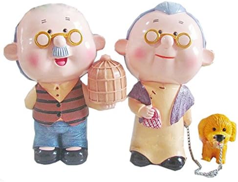 Coostyle Happy Elderly Couple Figurines, Old Age Life Resin Home Decorations with Gift Card for Birthday Wedding Anniversary