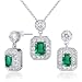 Jewelry : Alluring 2.50 carats Radiant Cut Created Emerald Pendant Earrings Set in Sterling Silver