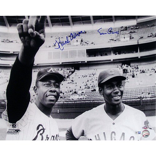 Steiner Sports MLB Atlanta Braves Hank Aaron with Ernie Banks Dual Signed Black And White 16-by-20-inch Signed Photograph