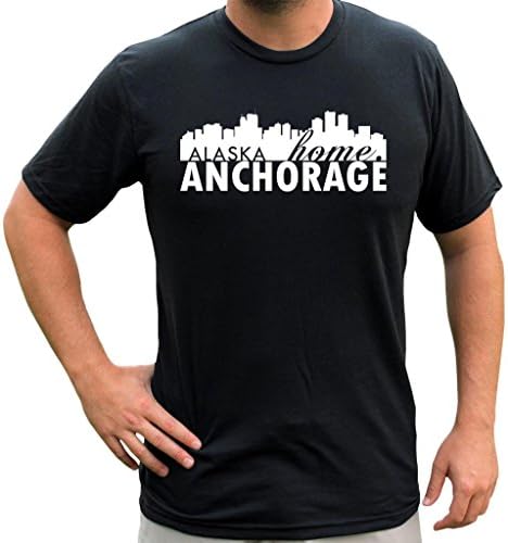 American Eco Apparel ANCHORAGE Alaska City Skyline Home Tee Tri Blend Unisex Large Black/White