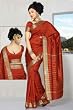 Rust Art Silk Saree Sari fabric India Golden Border