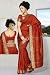 Rust Art Silk Saree Sari fabric India Golden Border