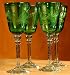 Etched Wine Glasses, 'Emerald Flowers' (Set of 4)