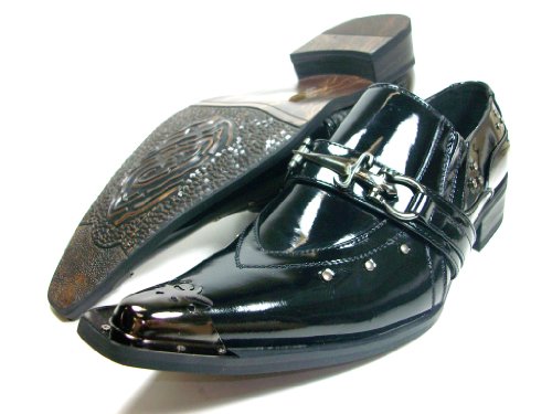 Mens Black Designer Metal Tip Metal Sword Buckle Loafer Dress Shoes Styled in Italy