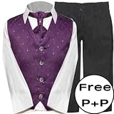 LG New Boys Purple 4 Piece Cravat Shirt Pants Waistcoat Wedding Pageboy Suit Size 0/3 Months - 8/9 Years