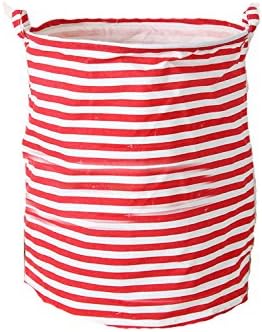 MMOO Cotton Thin Stripes Basket Covered Storage Baskets Or Toy Basket (Red)