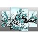 Large plum blossom painting Turquoise Blue Chinese canvas artwork 4 pieces multi panel split canvas completely ready to hang hanging cord attached, hanging template included hand made printed to order UK company 38" width 28" height