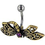 Belly Navel Ring Gold Purple Crystal Dragonfly February Belly Navel Ring Body Jewelry