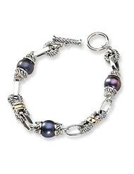 Sterling Silver w/14k Black Cultured Pearl 7.5" Toggle Bracelet"