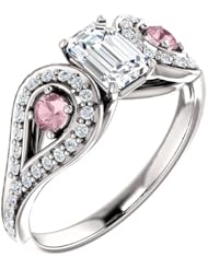 18K White Gold Emerald Cut White and Pink Diamond Ring -- LIFETIME WARRANTY