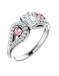 10K White Gold Emerald Cut White and Pink Diamond Ring -- LIFETIME WARRANTY