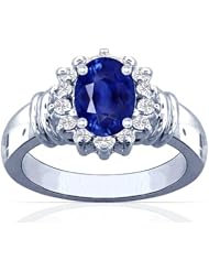 Platinum Oval Cut Blue Sapphire Ring With Sidestones