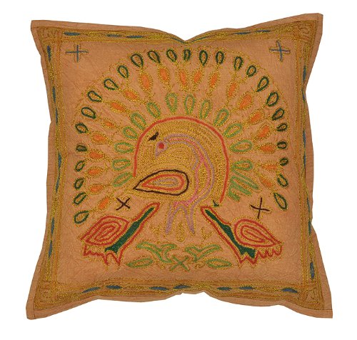 Imagen 2 de Cojín de algodón indio Peacock Covers Adorna con Zari y bordado Tamaño trabajar 16 x 16 pulgadas Juego de 2 piezas