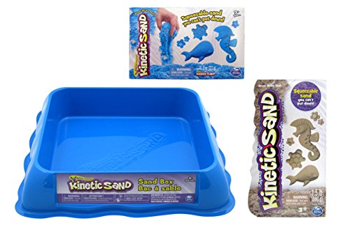 Kinetic Sand GIFT SET! Includes 1/2 lbs of Neon BLUE Sand & 1.5 lbs of BROWN Sand and Neon Blue Sand Box