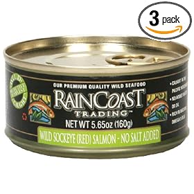 Raincoast Trading Company Sockeye Salmon, No Salt Added, 5.65-Ounce Can (Pack of 3)