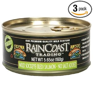 Raincoast Trading Company Sockeye Salmon, No Salt Added, 5.65-Ounce Can (Pack of 3) by Rain Coast