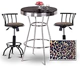 Chrome Bar Table & 2 Black Adjustable 24"-29" Leopard Cheetah Animal Print  ....