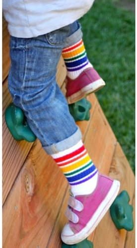 Pride Socks - Childrens Rainbow Striped Athletic Socks - Style 1 - Green, Blue, Purple, White, Red, Orange, Yellow,-10"
