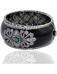 18kt Gold Diamond Pave Emerald Gemstone Enamel Bangle Bracelet Fashion Jewelry