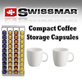 Swissmar 80013 Capstore Fila 40 Wall-Mountable Storage for Nespresso Coffee Capsules with Coffee Mugs