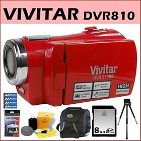 Vivitar DVR810 8.1MP HD Digital Video Recorder Strawberry Red + 8GB SD Memory Card + Zeikos Camcorder Bag + Accessory Kit