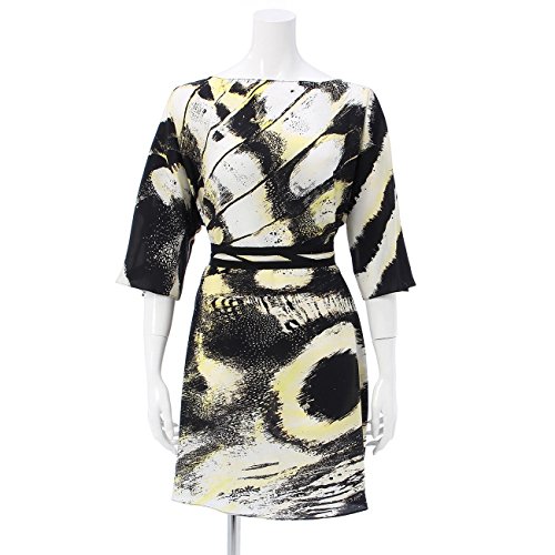 (マリナリナルディ)MARINA RINALDI リボン付きプリントシルク7分袖ワンピース