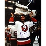NHL Ken Morrow with Stanley Cup Overhead Autographed 8-by-10-Inch Photograph