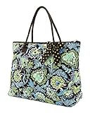 Large Quilted Flower Paisley Tote Bag - Lime (18x14.5x7)