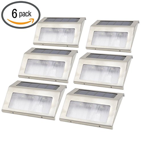[Exclusive 3 LED] 6 Pack Hot New “3 LED” Brighter Outdoor Solar Powered Step Stairs Light/ Safer and More Durable/ Stainless Steel/ Fence Deck Dock Tiki Path EcoLight/ Also Great For Garden Yard Patio