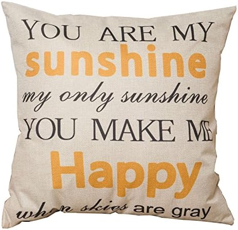 Honeya Cotton Linen Decorative Pillowcase Throw Pillow Cushion Cover You Are My Sunshine Square 18"x18" Inch
