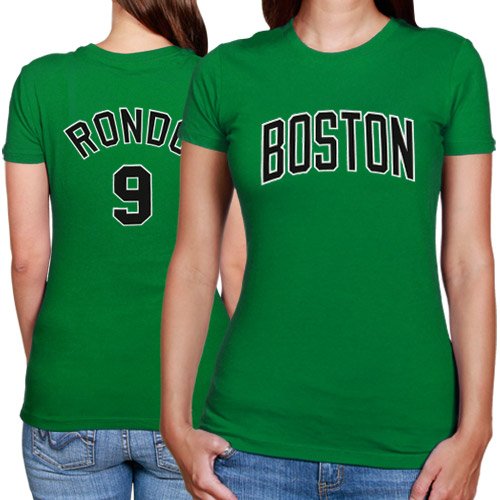Rajon Rondo Boston Celtics Ladies #9 Player 'n Glitter Art T-shirt - Kelly Green (X-Large)