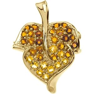 14K Yellow Gold Citrine Leaf Brooch Pendant by