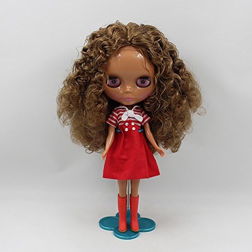 12'' Dolls You Can Diy Arm Can Move the Knees New Model Super Black Muscular Brown Long Curly Hair (Naked Baby)