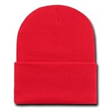 Decky Red Plain Long Beanie Skull Cap Ski Skate Hat