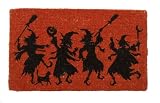 Halloween Dancing Witch Silhouette Coir Door Mat, 18 Inch X 30 Inch, Black & Orange