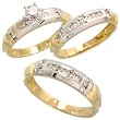 14k Gold Trio 3-piece His (5mm) & Hers (4mm) Wedding Band Set w/ Rhodium Accent, w/ 0.62 Carat Brilliant Cut Diamonds; (Men's Size 9 to 12; Ladies' Size 6 to 8)