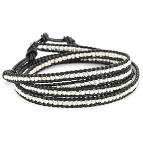Chan Luu Sterling Silver Bead With Black Leather Wrap Bracele