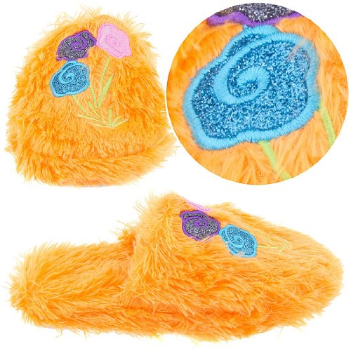 Orange Fuzzy Floral Slippers for Women