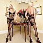 Sheer And Opaque Criss Cross Front Faux Garter Belt Body Stocking