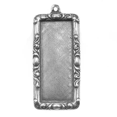 Antiqued Silver Plated Scrolled Border Rectangle 34x14mm Bezel Pendant (1)