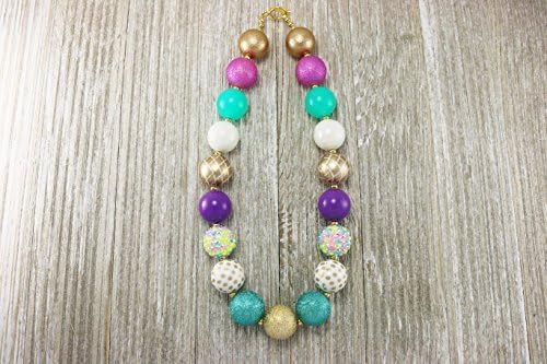 Little Girl Chunky Necklace Aqua and Purple- Smash Cake - Photo Prop - Birthday Necklace - Toddler Necklace - Flower Girl