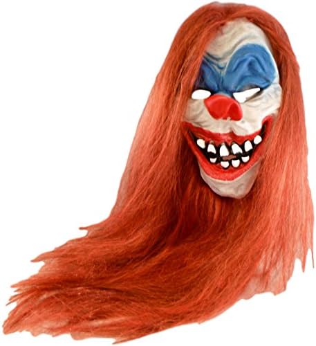 Horrifying Ginger Clown Halloween Mask - Adult Size with Extra Long Red Hair