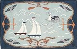 Nautical Seasonal Summer Blue Boat Anchor Decorative Handmade Hooked Area Rug FREE SHIPPING!
