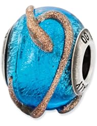 Sterling Silver Reflections Italian Blue with Brown Textured Lines Glass Bead