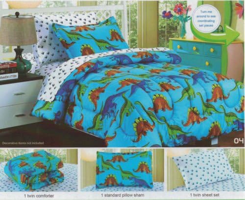 Black Friday Deal! Cartoon Cute Dinosaur Design !Children's 5pcs Twin Bedding Quilt Comforter Set w/ Pillow Sham Bed Sheet Set By Big 7 Home