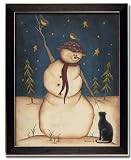 Folk Art Snowman Cat Country Christmas Gift Framed