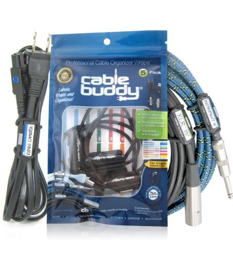 Cable BuddyÂ® 5-pack, Black - Cable Organizer Ties with Color ID Labels