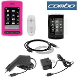 Durable Rubberized Hard Snap on Hot Pink Case + Rapid Car Charger + Home Travel Charger + USB Data Cable for Samsung + Lcd Screen Protector for Lg Cu920 Cu915 Vu Cingular At&t Cell Phone