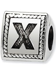 Reflection Beads Silver Letter X 3 Sided Alphabet Block Bead