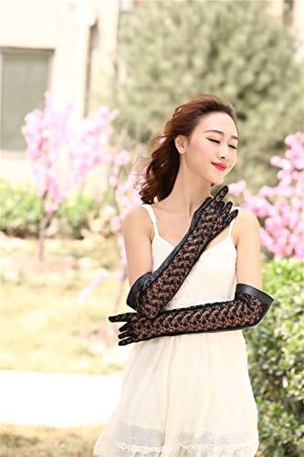 Jiuyunzhou Women Sexy Uv Block Touch Screen Long Pu Leather Lace Back Unlined Gloves (Small)